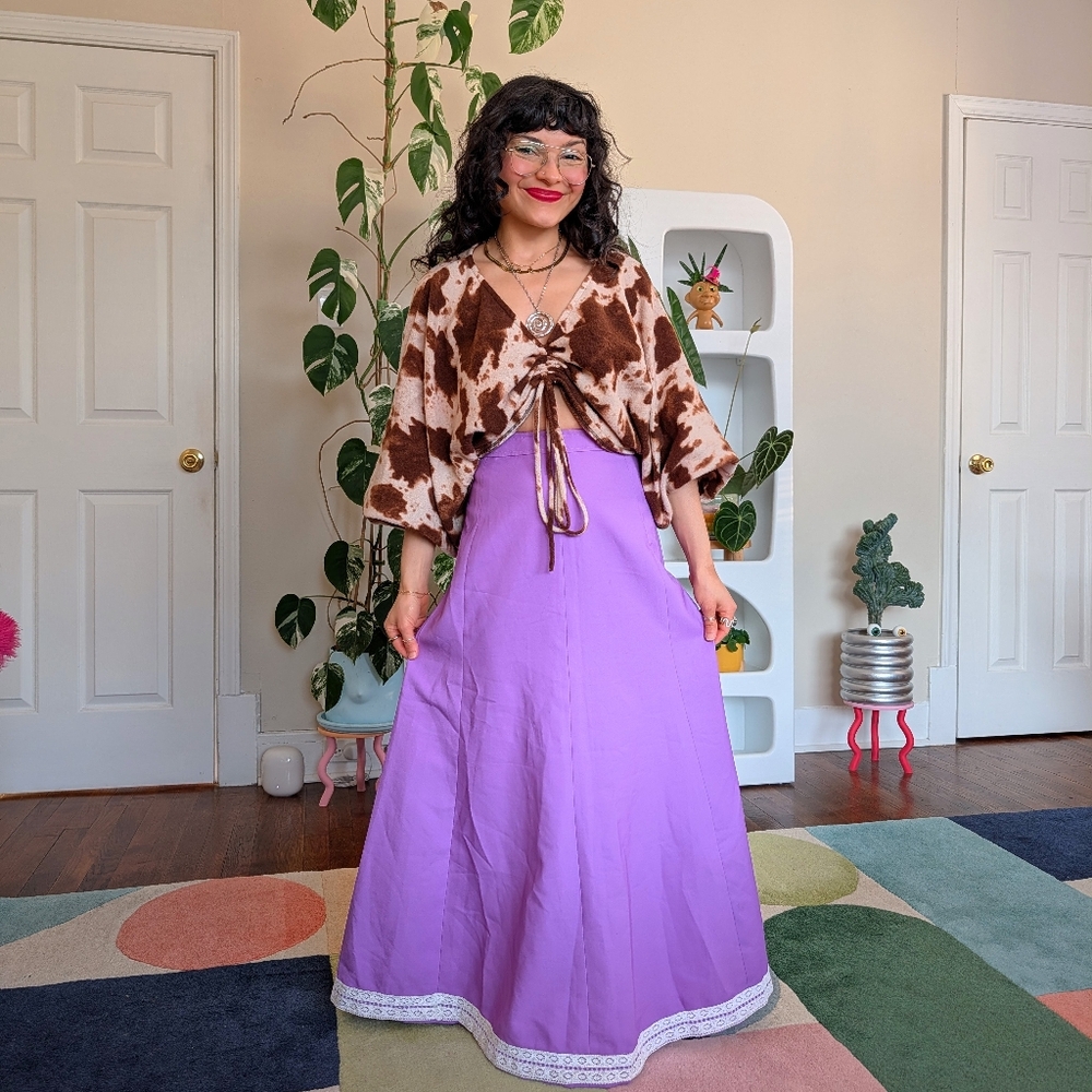 Vintage purple maxi skirt with lace hem